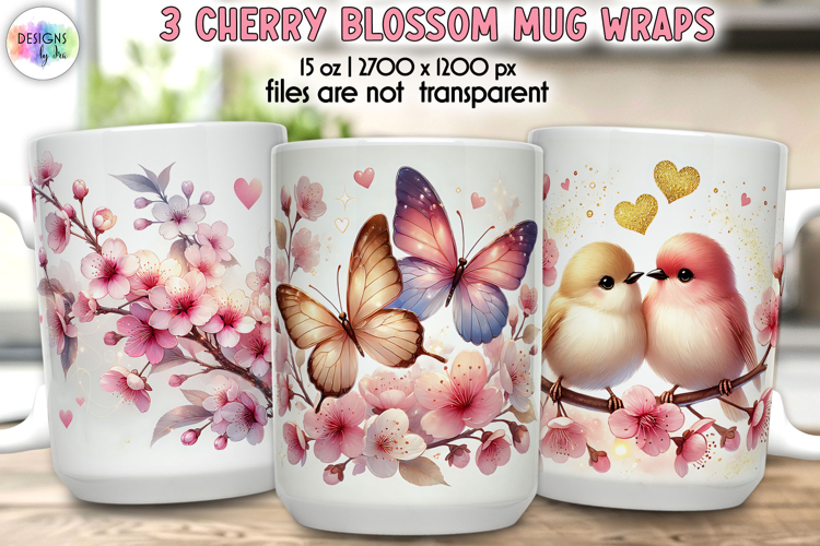 Cherry Blossom Mug Wrap, Sakura Floral Spring Mug Designs