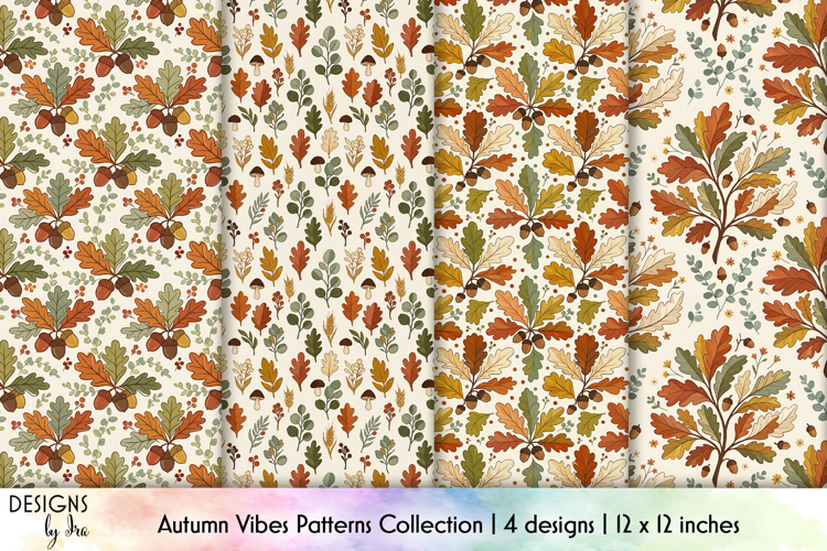 Autumn Oak Leaf Seamless Patterns Digital Paper