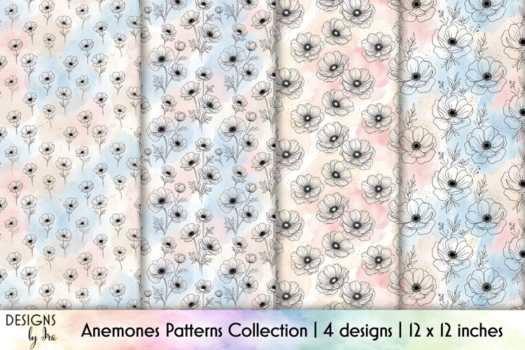 Pastel Anemone Watercolor Seamless Patterns