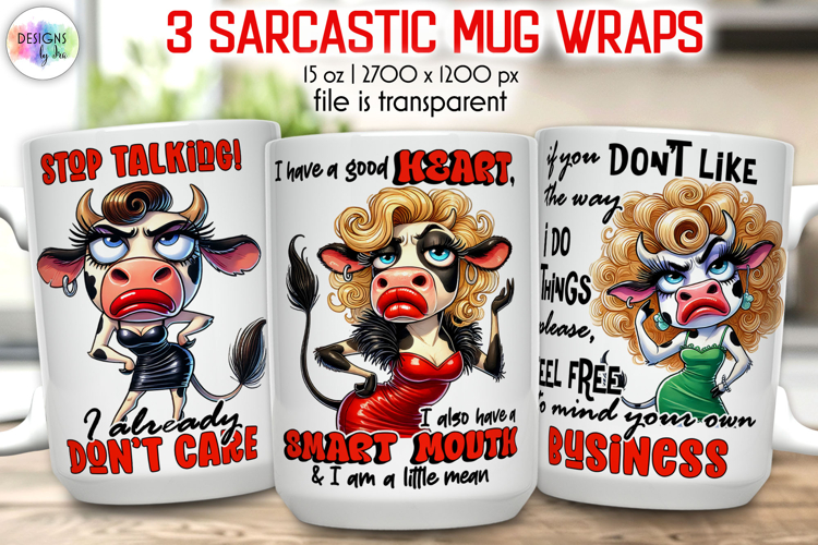 Sassy Cow Mug Wrap Sublimation, Funny Quote Mug Print example image 1