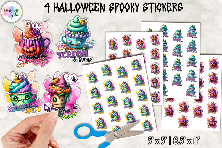 Spooky Halloween Coffee Stickers, Funny Monster Coffee Cup