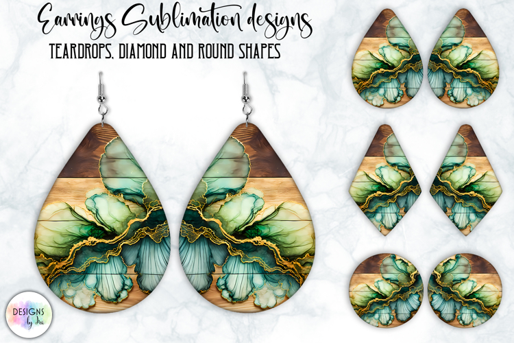 Earrings Sublimation Designs, Liquid Art, Fluid Art and Wood