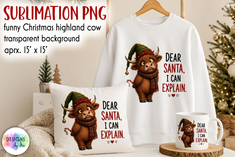 Dear Santa Funny Highland Cow Christmas PNG