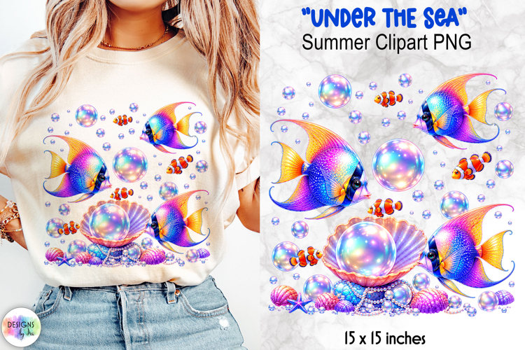 Holographic Summer Clipart, Rainbow Angelfish Pearl PNG