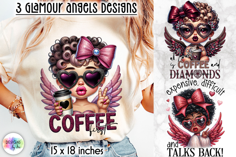 Glamour Angels Clipart, Cute Pink Angel Girls Sublimation