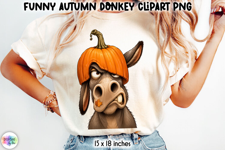Funny Donkey Wearing Pumpkin Hat Halloween PNG example image 1
