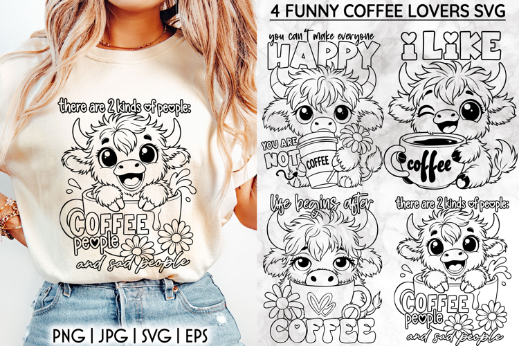 Funny Coffee Lover SVG, Highland Cow SVG, Funny Cow PNG example image 1