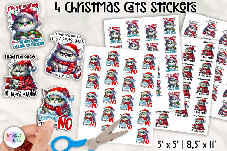 Grumpy Cat Christmas Stickers, Funny Cats Stickers, Sarcasm