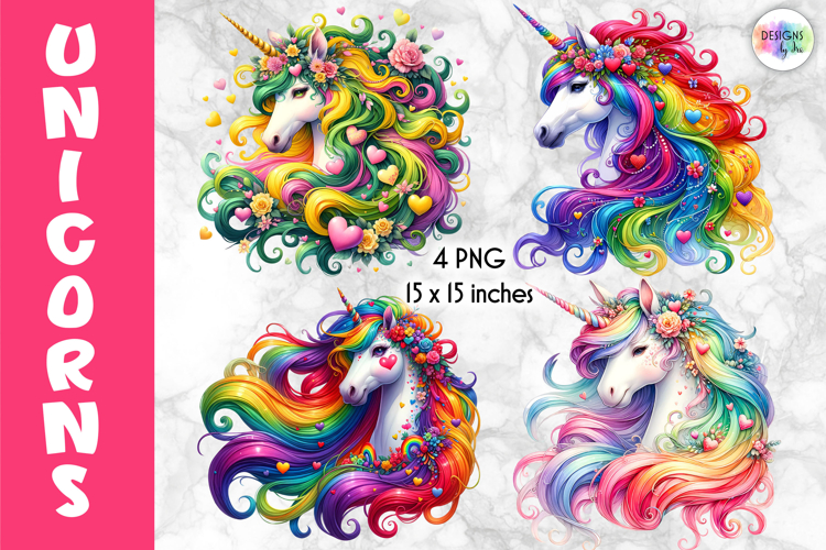 Whimsical Unicorn Clipart, Magical Unicorn Portrait PNG