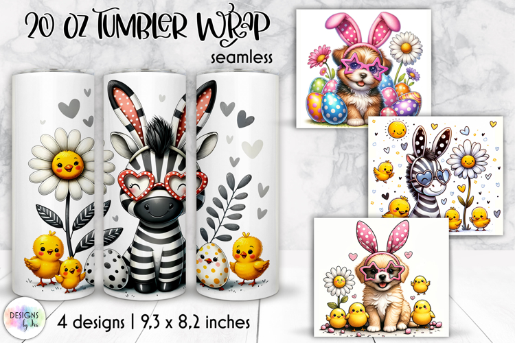 Cute Easter Animal Tumbler Wraps, 20oz Tumbler Sublimation
