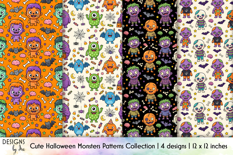 Cute Halloween Monsters Pattern, Zombie Kids Collection