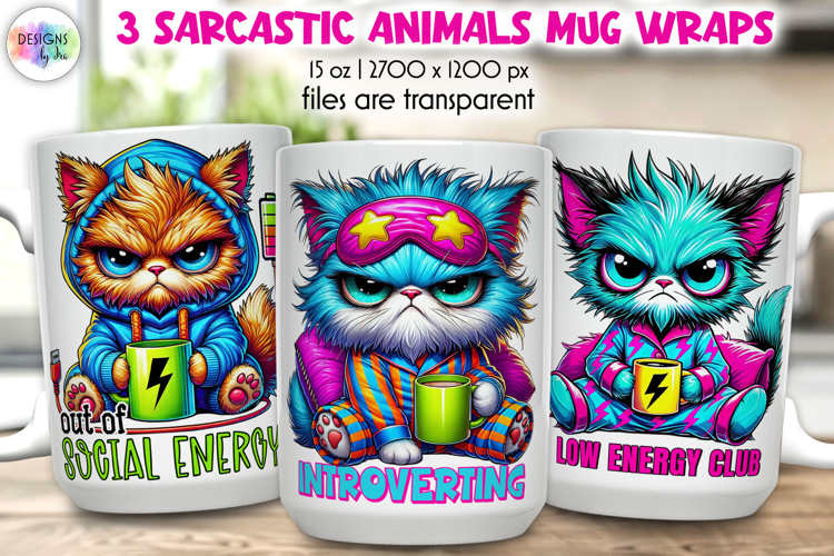 Sarcastic Animals Mug Wrap Sublimation, Cartoon Animals PNG