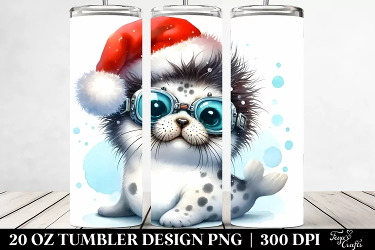 Baby Seal with Santa Hat, 20 Oz Tumbler