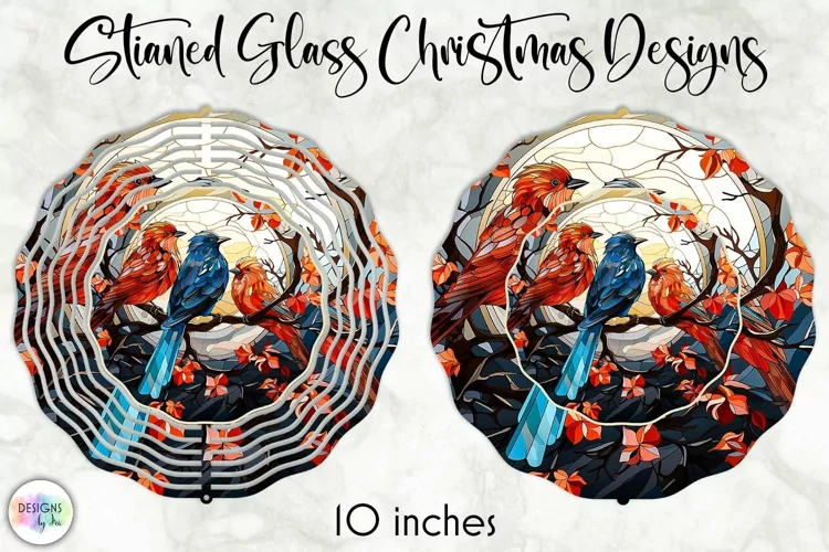 Wind Spinner Design with Stained Glass Christmas Birds