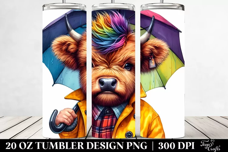 Cute Baby Highland Cow with Vibrant Drawing, 20 Oz Tumbler