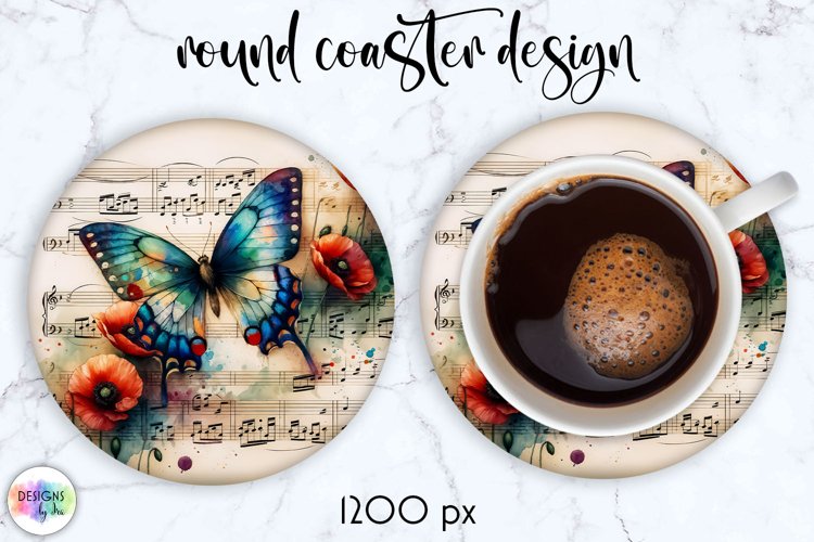 Vintage Butterfly Coaster, Vintage Music Paper with Flowers