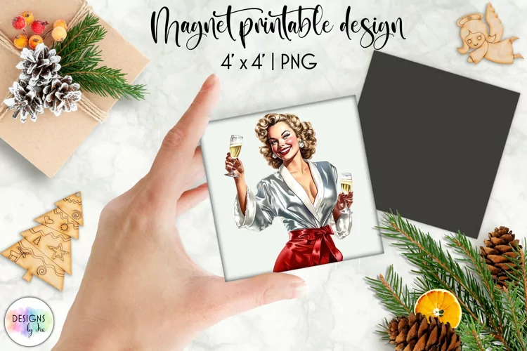 Watercolour Christmas Magnet | Vintage Pinup Girls Christmas