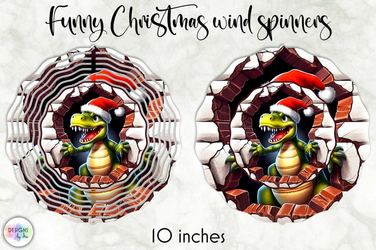 Funny Dinosaur Christmas Wind Spinner | Baby Dino Santa example image 1