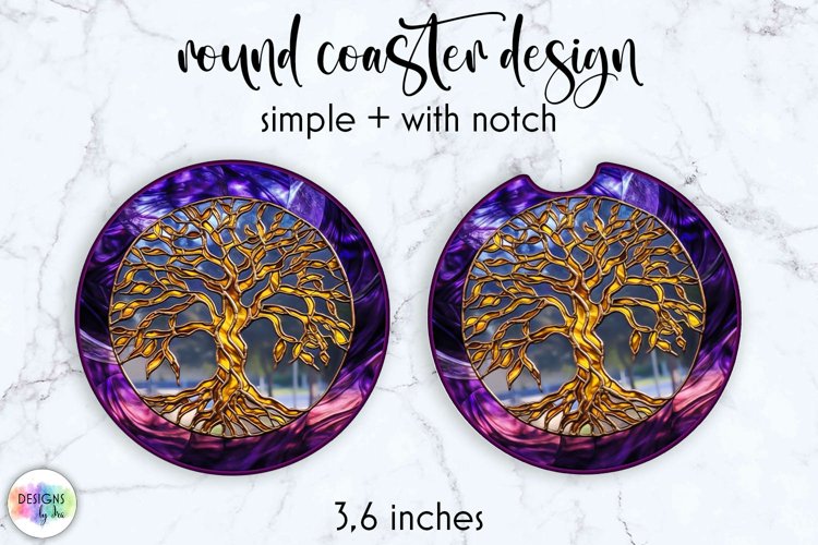 Stained Glass Car Coaster | Tree of Life Coaster Design example image 1