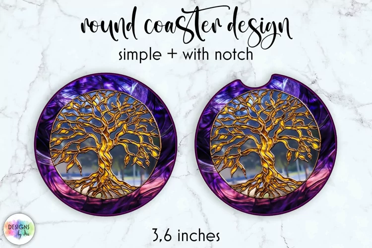 Stained Glass Car Coaster | Tree of Life Coaster Design