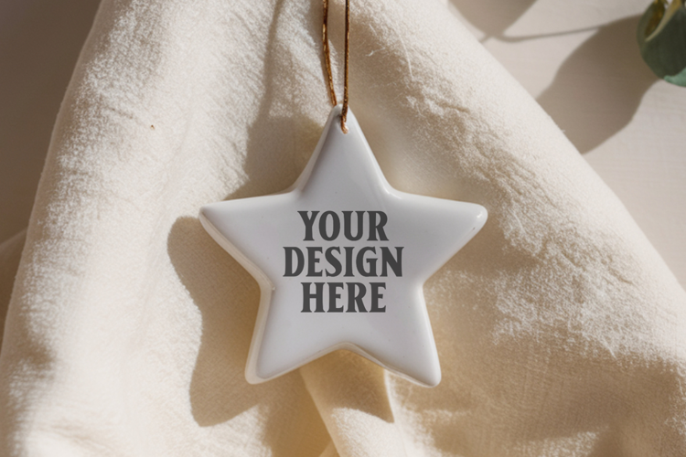 Christmas Star Ceramic Ornament Mockup | Holiday Star Tree
