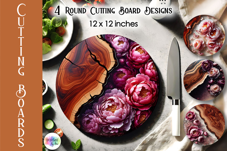 Pink Peony Resin Cutting Board Print, Kitchen Cutting Boards