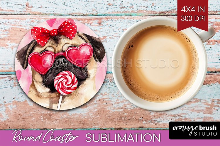 Pug Valentine Round Coaster Valentines Day Coaster PNG