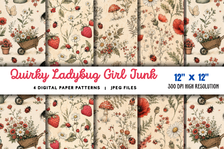 Quirky Ladybug Girl Junk Journal JPG