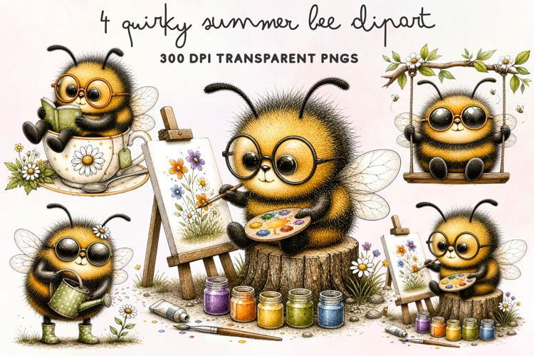 Quirky Summer Bee Clipart PNG