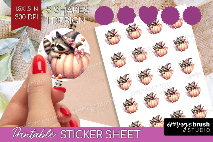 Raccoon Halloween Round Sticker Coquette Printable Sticker