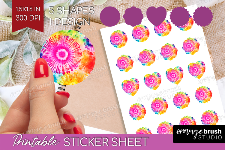 Tie Dye Round Sticker - Rainbow Printable Sticker Sheet