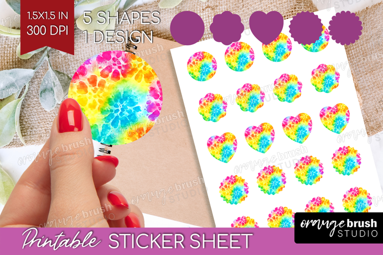 Tie Dye Round Sticker - Rainbow Printable Sticker Sheet