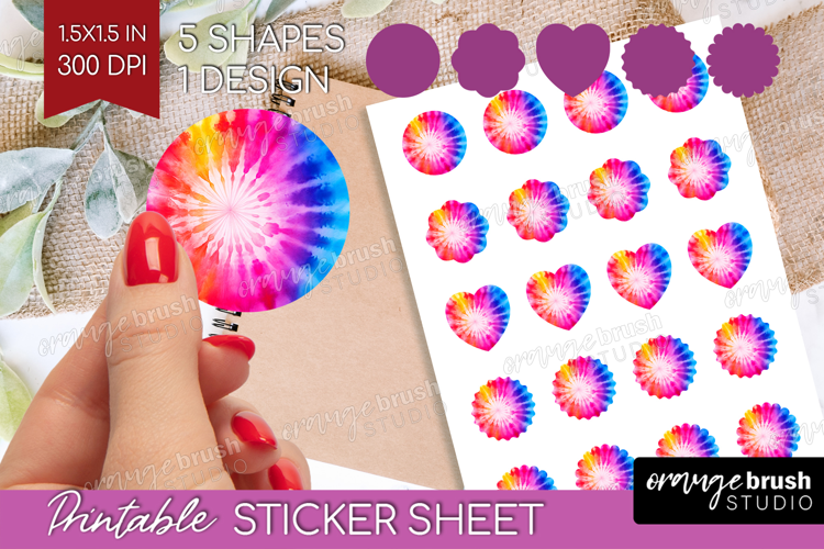 Tie Dye Round Sticker - Rainbow Printable Sticker Sheet