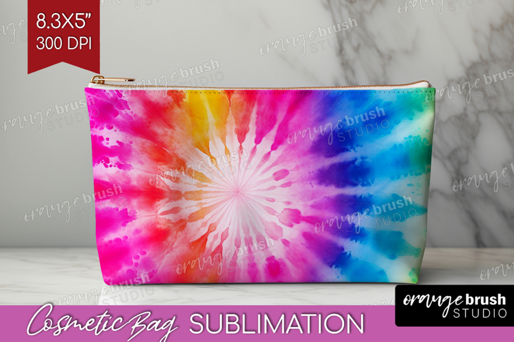 Tie Dye Cosmetic Bag - Rainbow Makeup Bag PNG Sublimation