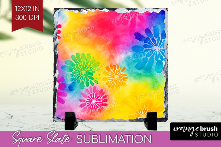 Tie Dye Slate PNG - Rainbow Square Slate Sublimation