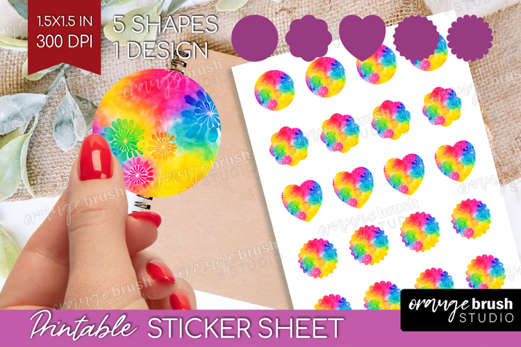 Tie Dye Round Sticker - Rainbow Printable Sticker Sheet