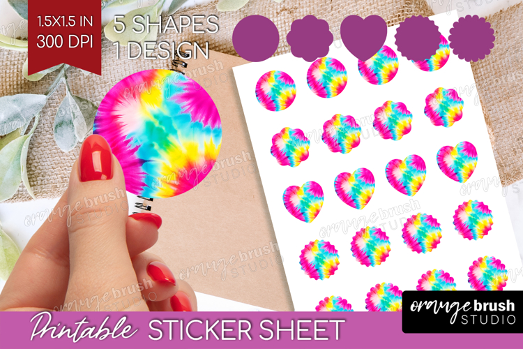 Tie Dye Round Sticker - Rainbow Printable Sticker Sheet