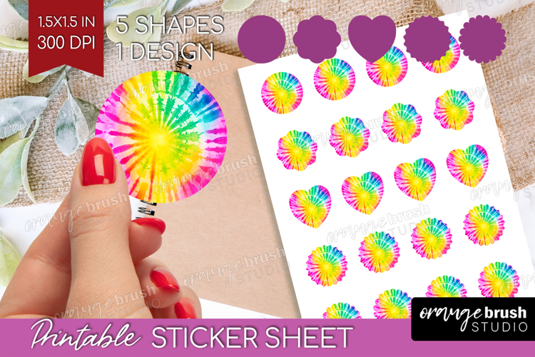 Tie Dye Round Sticker - Rainbow Printable Sticker Sheet