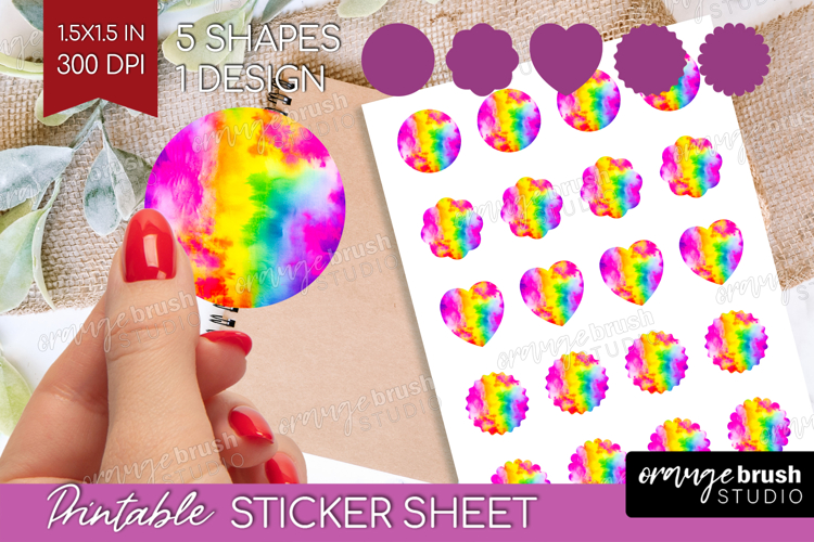 Tie Dye Round Sticker - Rainbow Printable Sticker Sheet