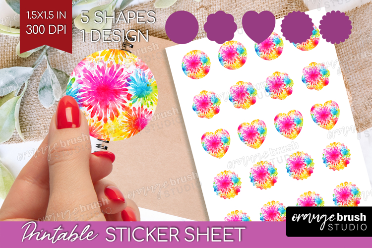 Tie Dye Round Sticker - Rainbow Printable Sticker Sheet
