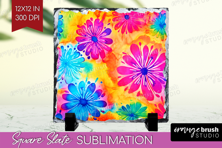 Tie Dye Slate PNG - Rainbow Square Slate Sublimation