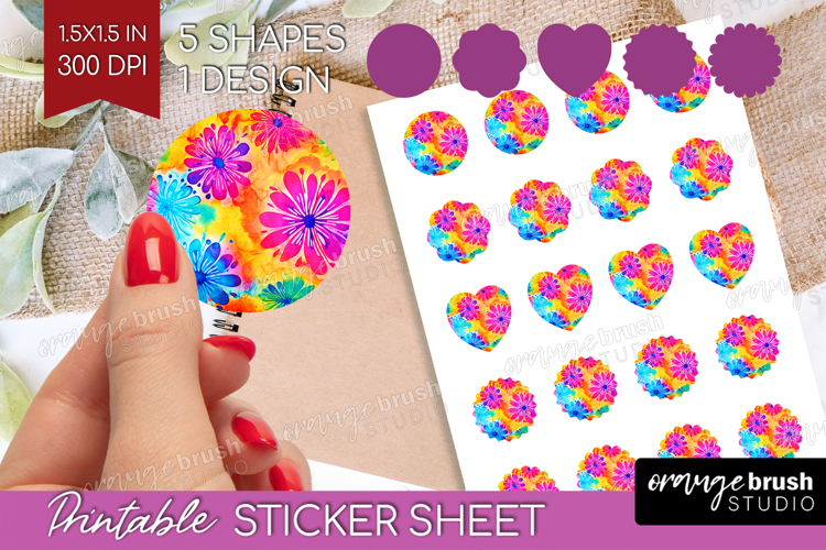 Tie Dye Round Sticker - Rainbow Printable Sticker Sheet