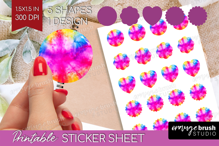Tie Dye Round Sticker - Rainbow Printable Sticker Sheet
