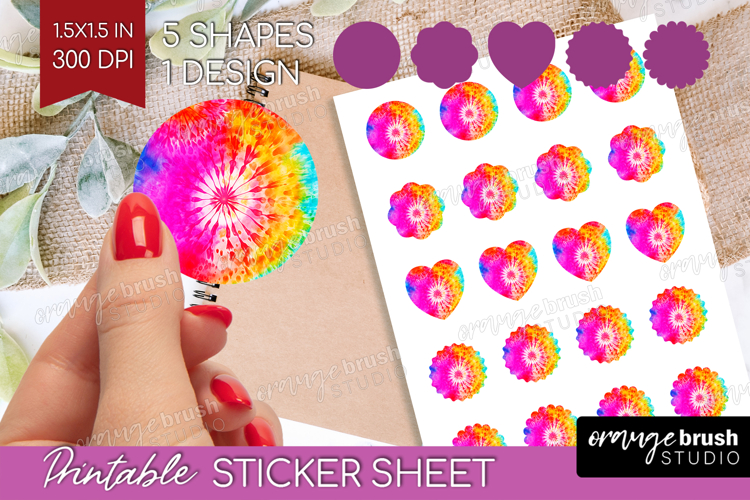 Tie Dye Round Sticker - Rainbow Printable Sticker Sheet