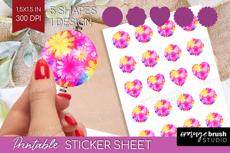 Tie Dye Round Sticker - Rainbow Printable Sticker Sheet