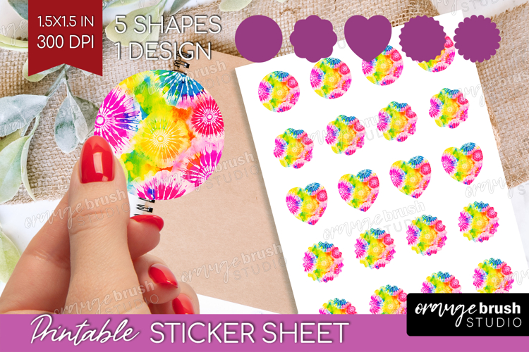 Tie Dye Round Sticker - Rainbow Printable Sticker Sheet