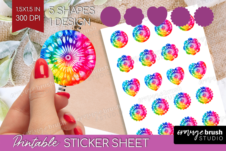 Tie Dye Round Sticker - Rainbow Printable Sticker Sheet