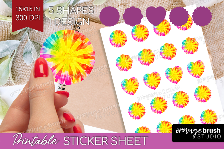 Tie Dye Round Sticker - Rainbow Printable Sticker Sheet