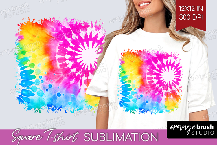 Tie Dye Square Tshirt Background - Rainbow PNG Sublimation