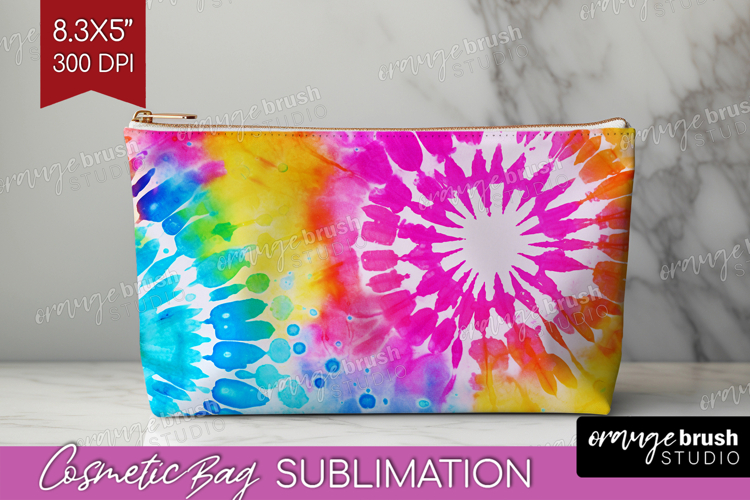 Tie Dye Cosmetic Bag - Rainbow Makeup Bag PNG Sublimation